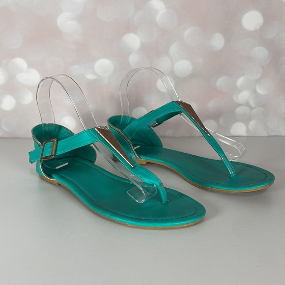 ⭐️3 FOR $25⭐️DI IANA Teal & Gold T Strap Sandal Size 7.5 - Picture 7 of 11